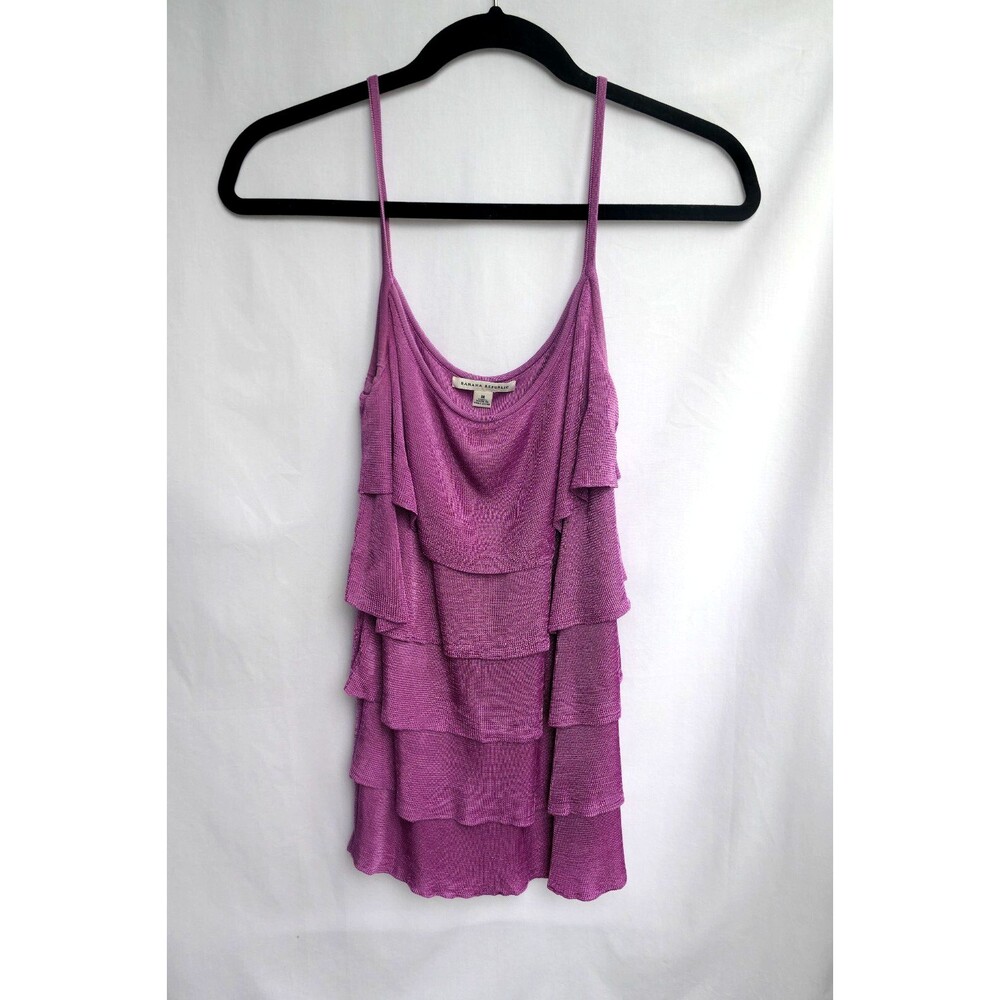Womens Medium Banana Republic Flounce Tiered Ruffled Tank Spaghetti Strap Mauve